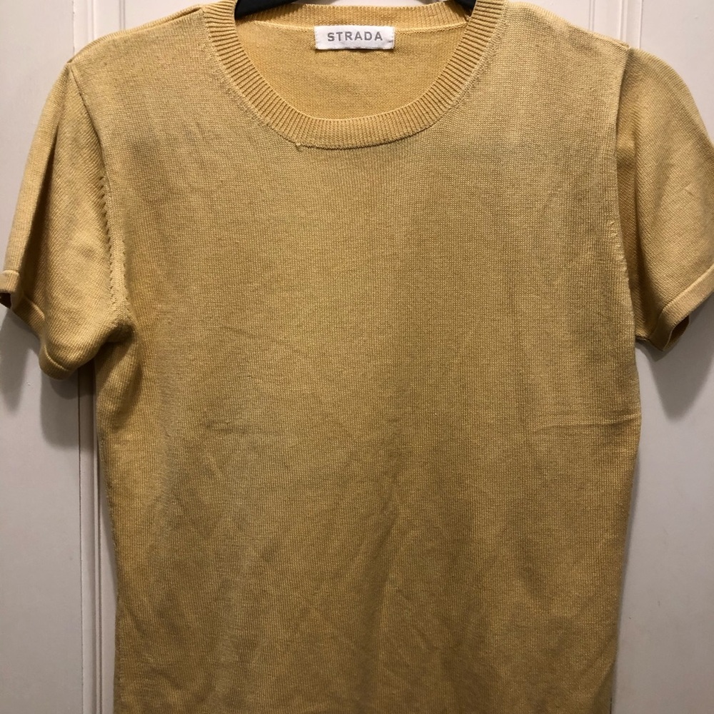 Strada Yellow Short Sleeve Silk Knit Top
